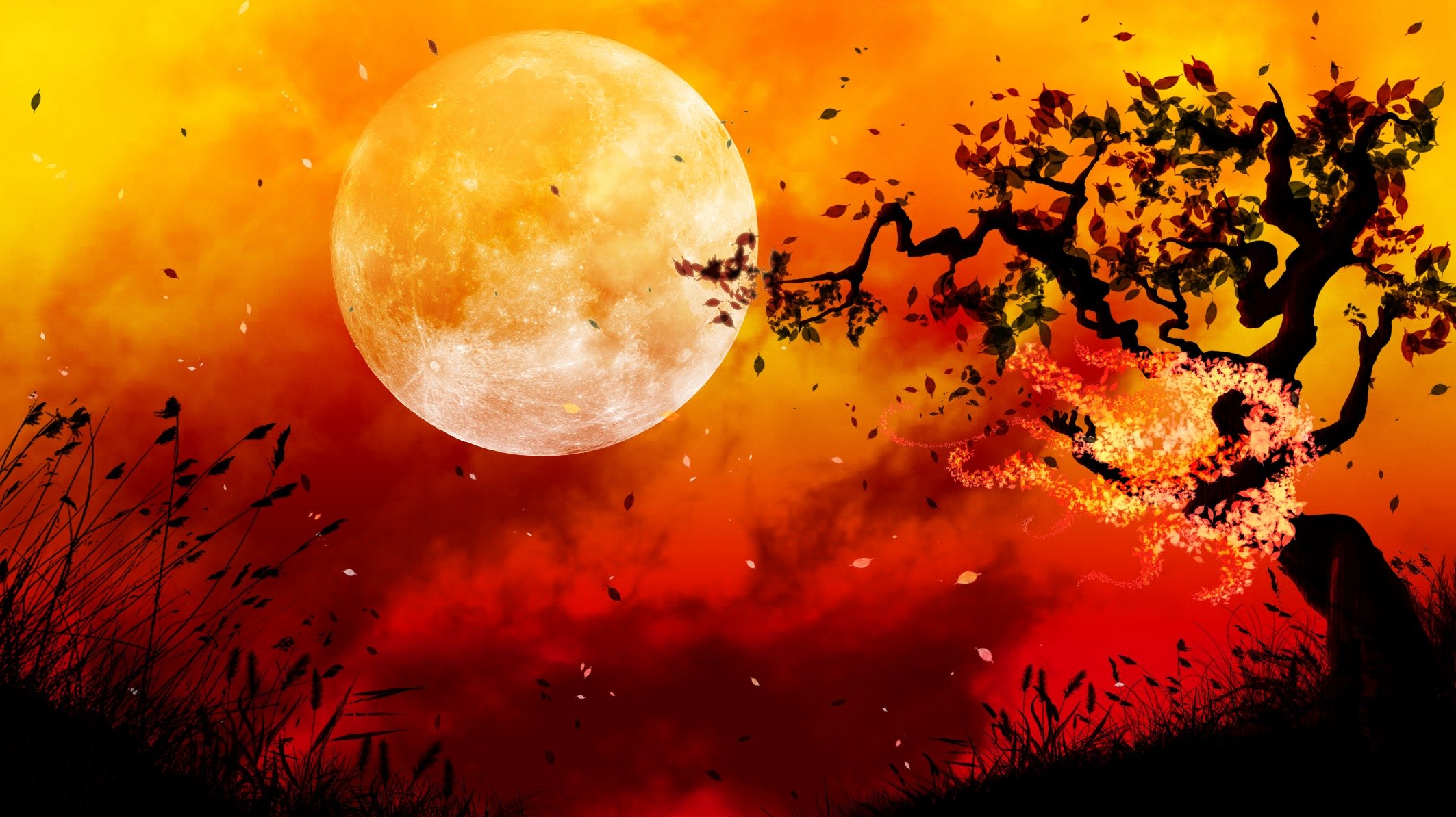 pintura arte paisaje puesta de sol cielo árbol