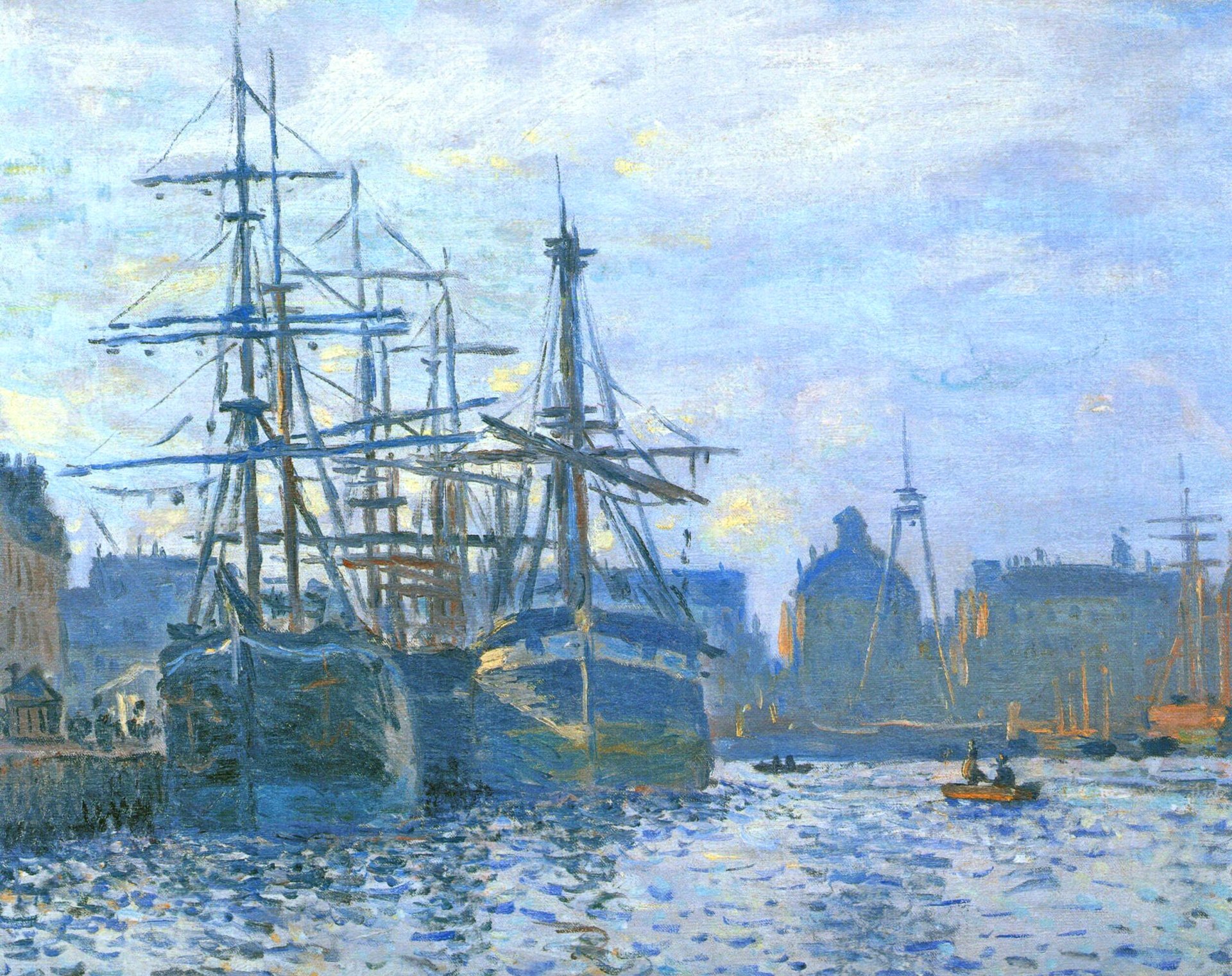 claude monet pintura paisaje puerto ciudad barco mar cielo velero