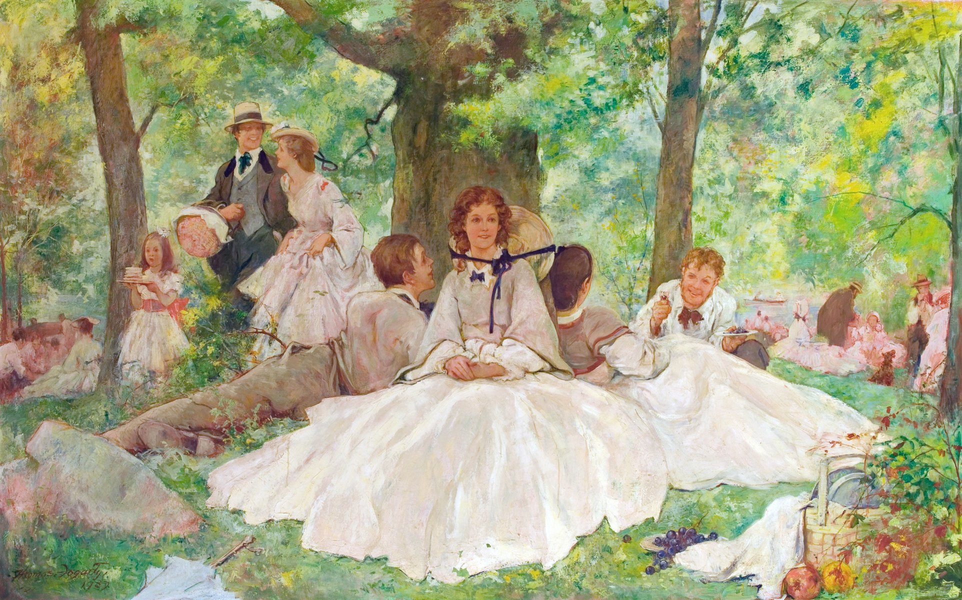 thomas fogarty picnic chicas hombres jóvenes vacaciones alegría sol verano sombreros retro