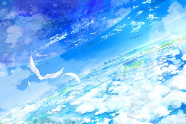 Dibujo de un pájaro en lo alto del cielo