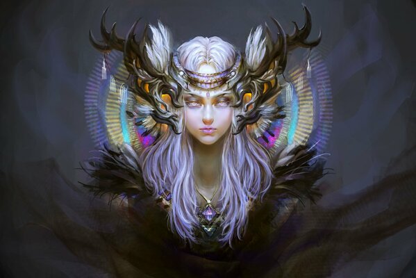 Chica con cuernos de arte en el minimalismo