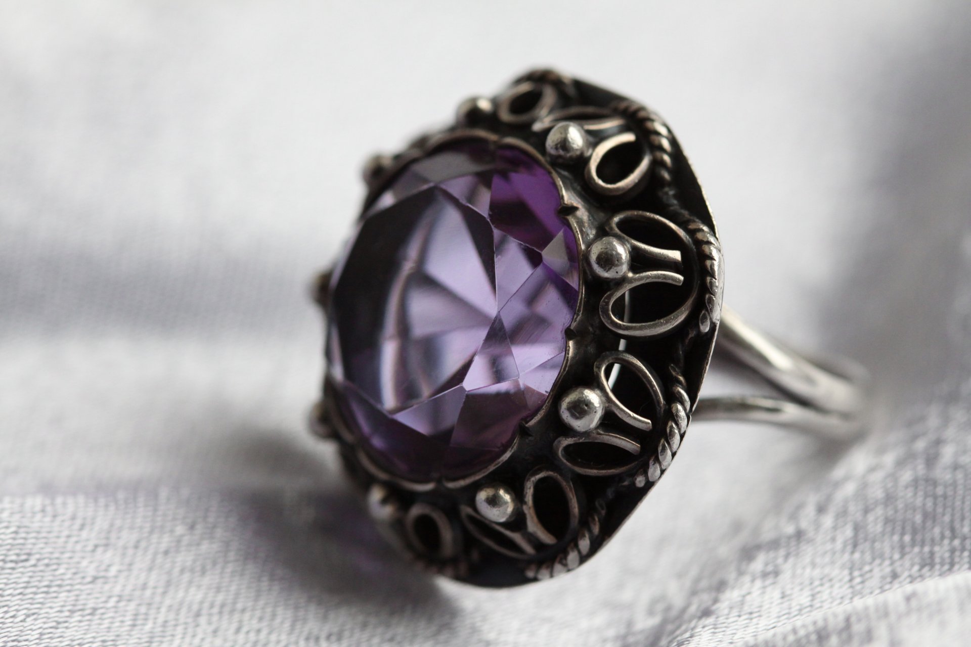 joyas anillo piedra.amatista plata