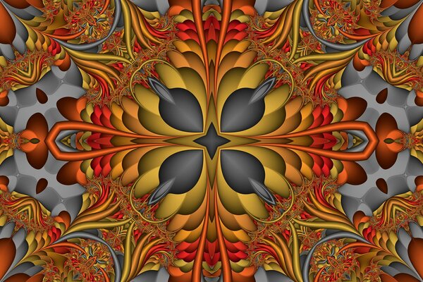 Patrón simétrico en tonos gris-rojo-rojo abstracción