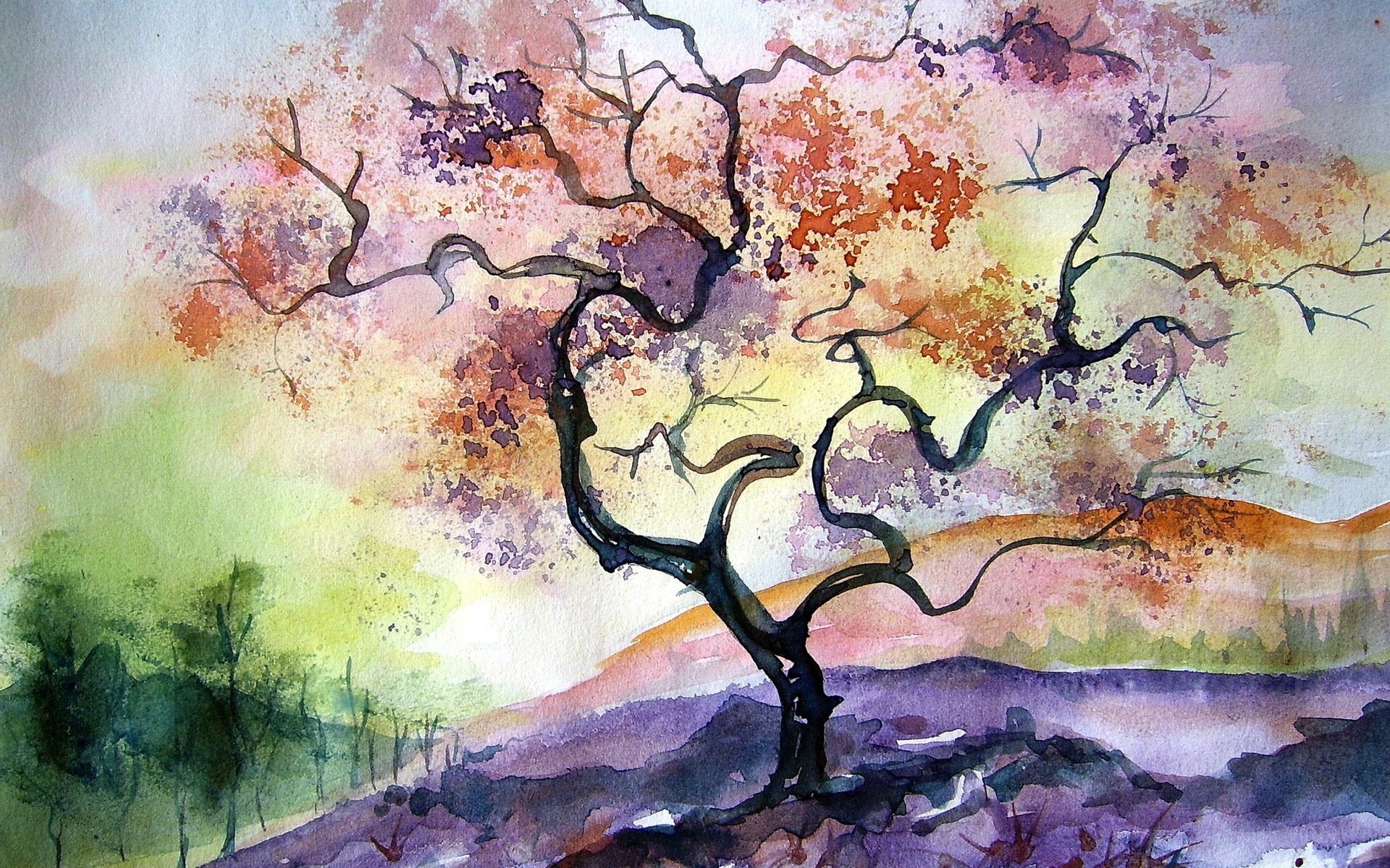 arte acuarela naturaleza otoño
