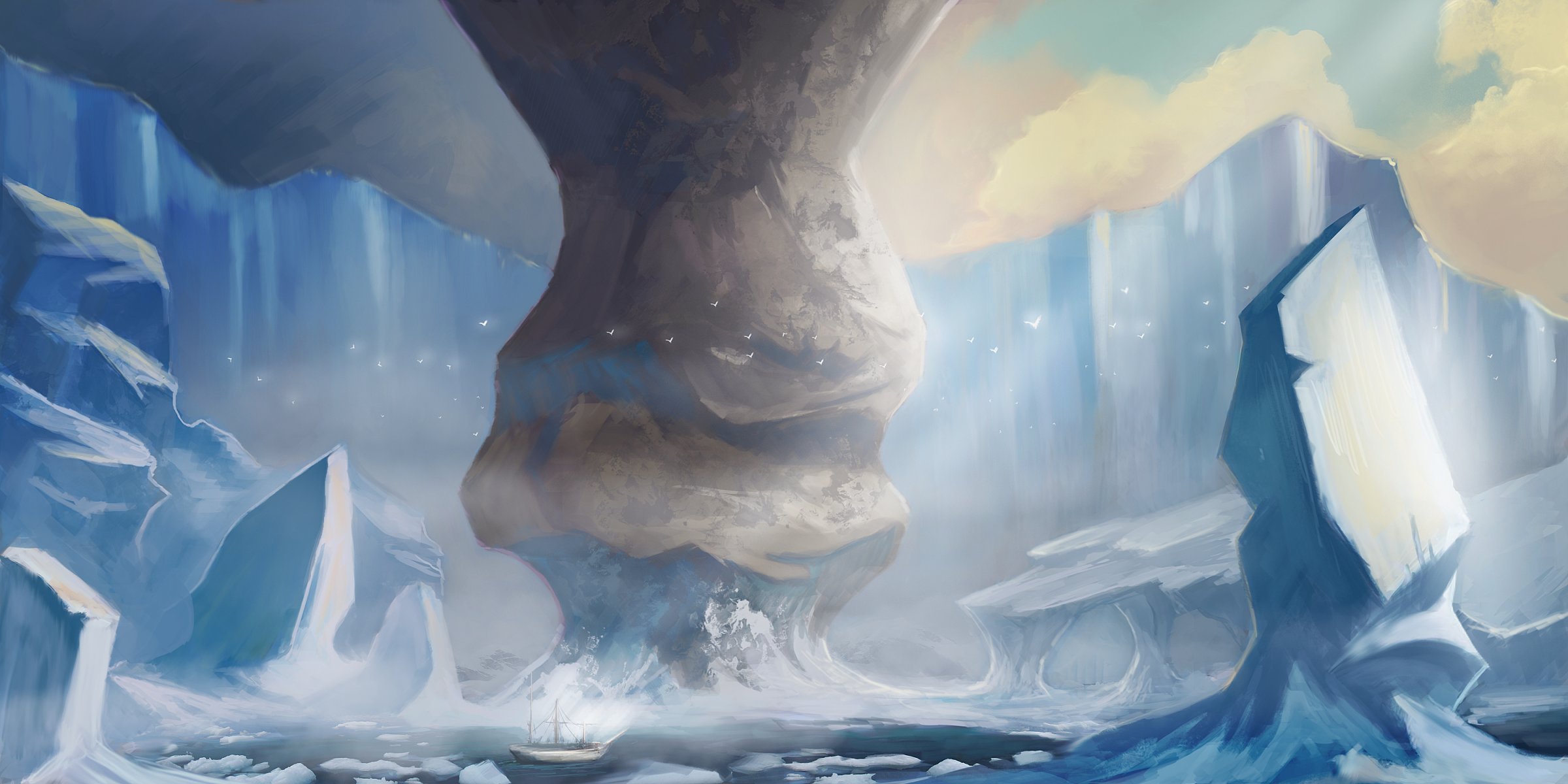 arte paisaje glaciares barco sin marcar en el mapa del agua uncharted waters por k04sk