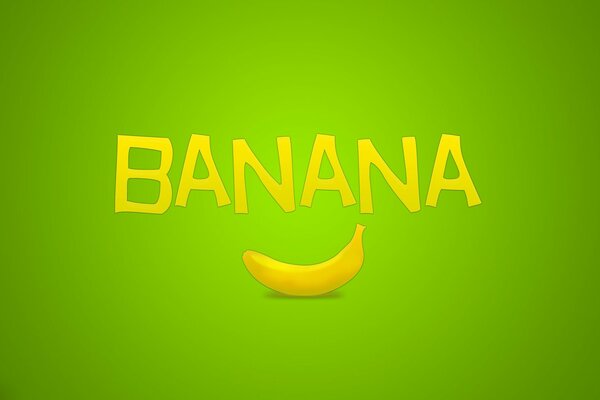 Inscripción amarilla fruta plátano sobre fondo verde