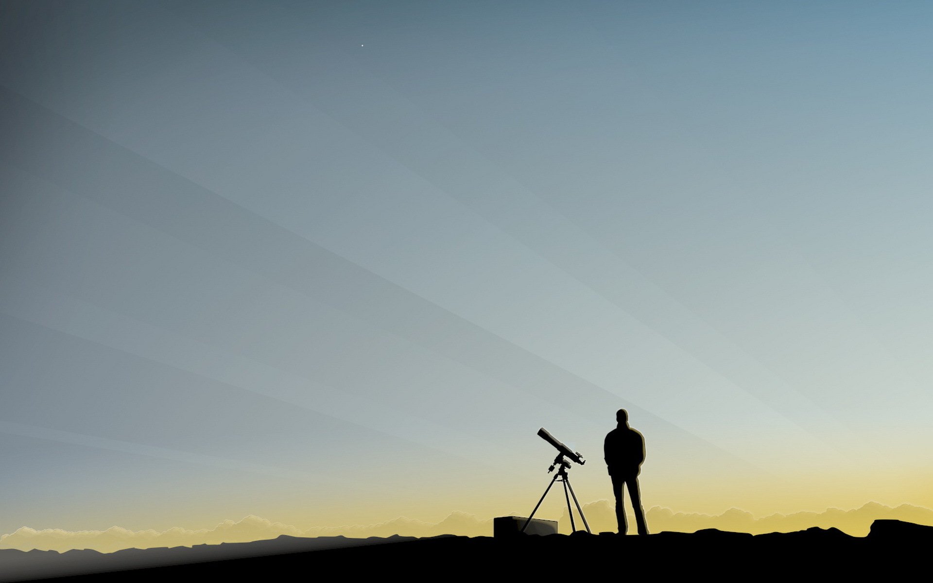 hombre cielo telescopio observación minimalismo