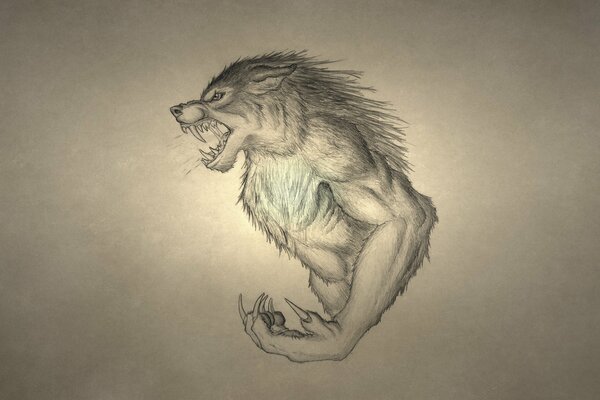 Figura de un hombre lobo gruñendo con grandes colmillos y garras