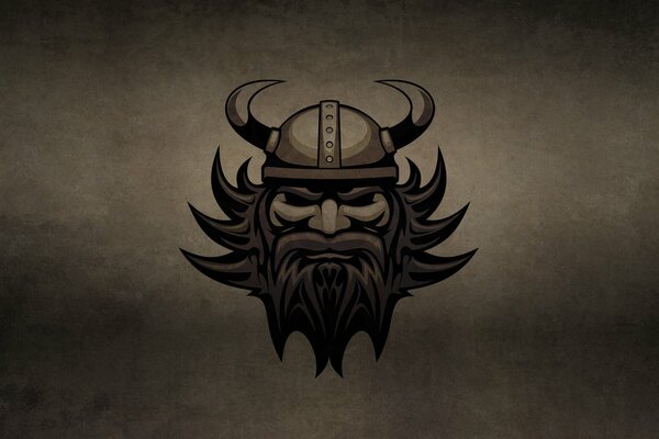 Vikingo con barba y casco sobre un fondo oscuro