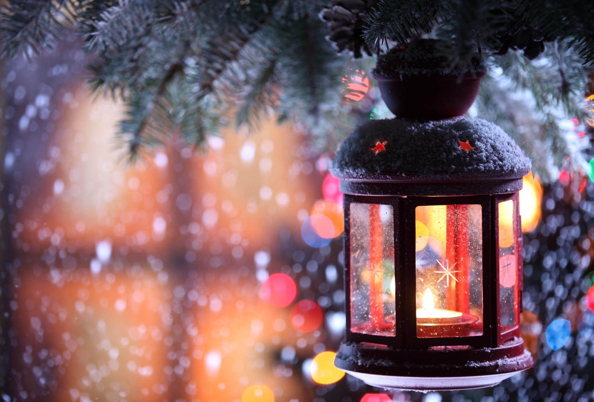 vela candelabro linterna rama nieve invierno copos de nieve árbol de navidad