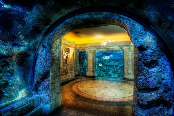 En una cueva submarina en el Suelo de un mosaico compuesto pulpo