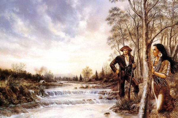Pintura pintura río cae hacia abajo