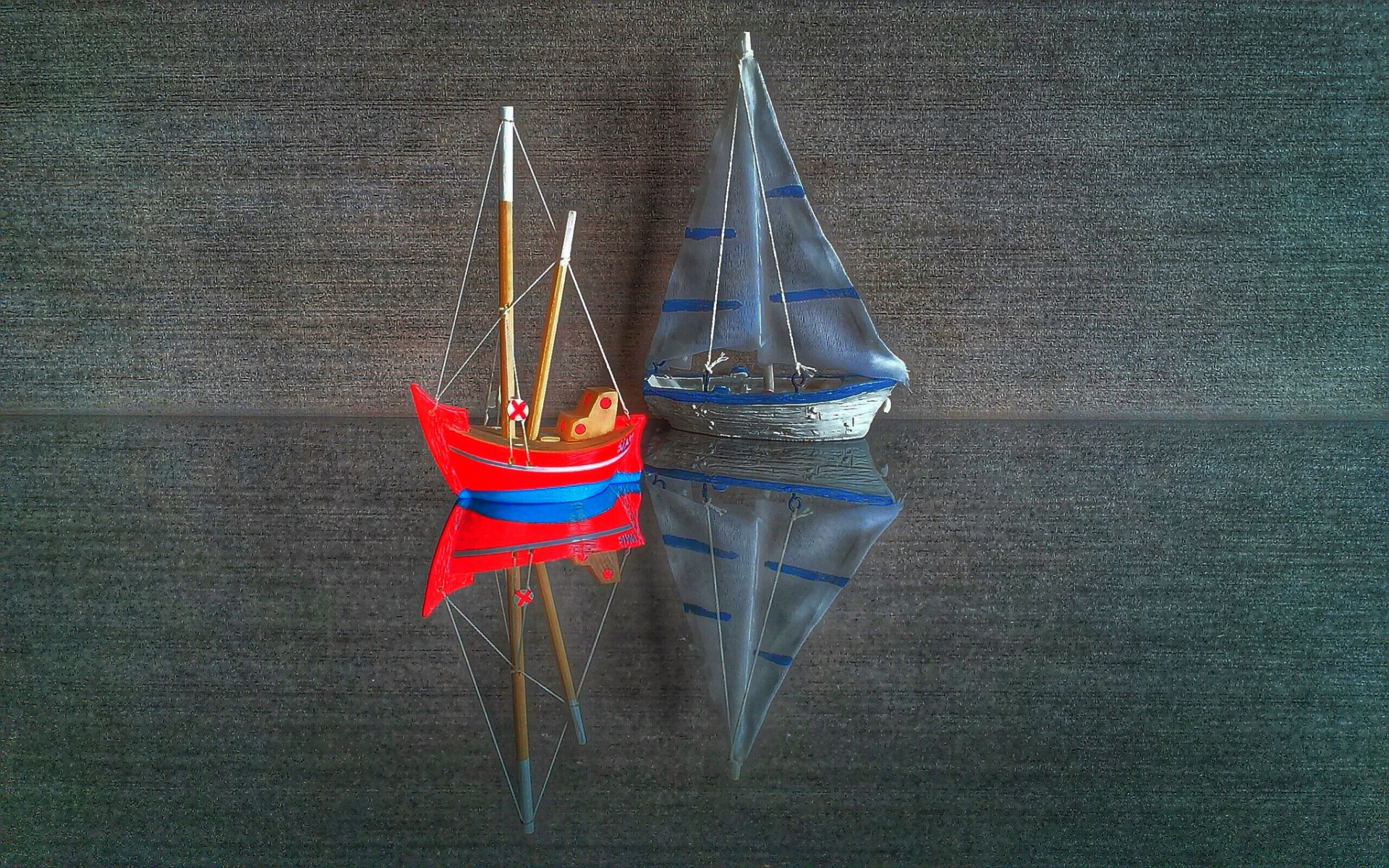 barco modelo reflexión vela lienzo