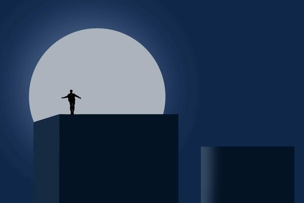 Hombre Luna minimalismo azul