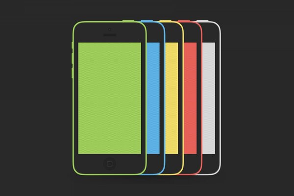 Cinco teléfonos Smartphone de diferentes colores