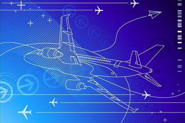 Dibujo de un avión con líneas y con un vector