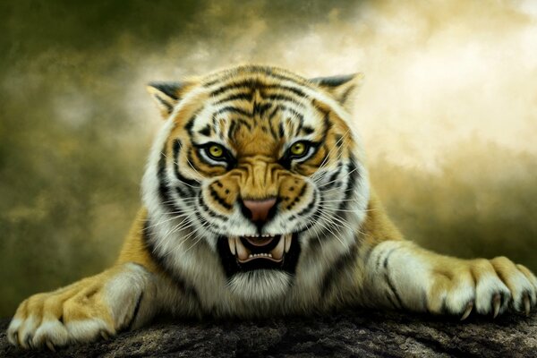 Tigre depredador y terrible sonrisa