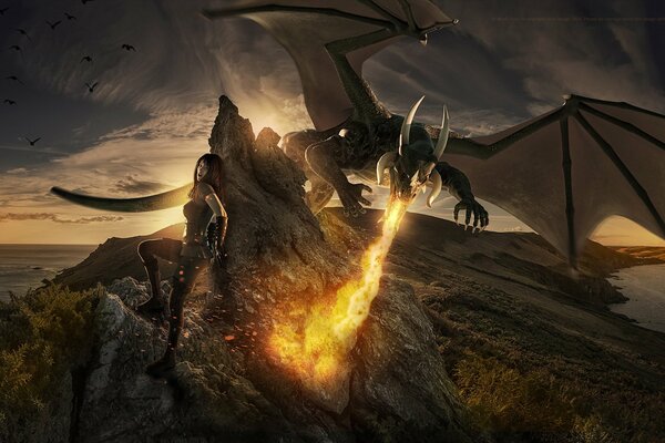 Una niña y un dragón luchan por la tierra