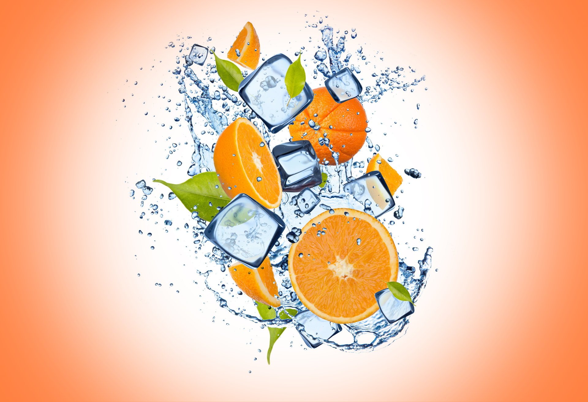 fondo naranja naranja gajos hielo agua gotas naranja