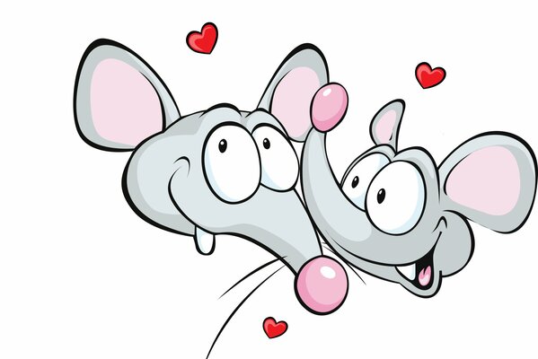 Ratón con corazones sobre fondo blanco