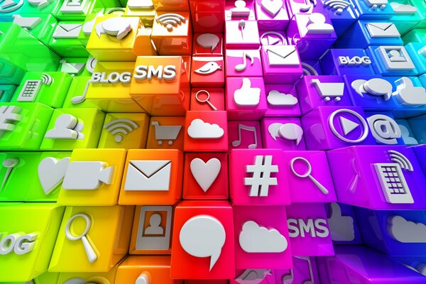Cubos 3D coloridos de las redes sociales