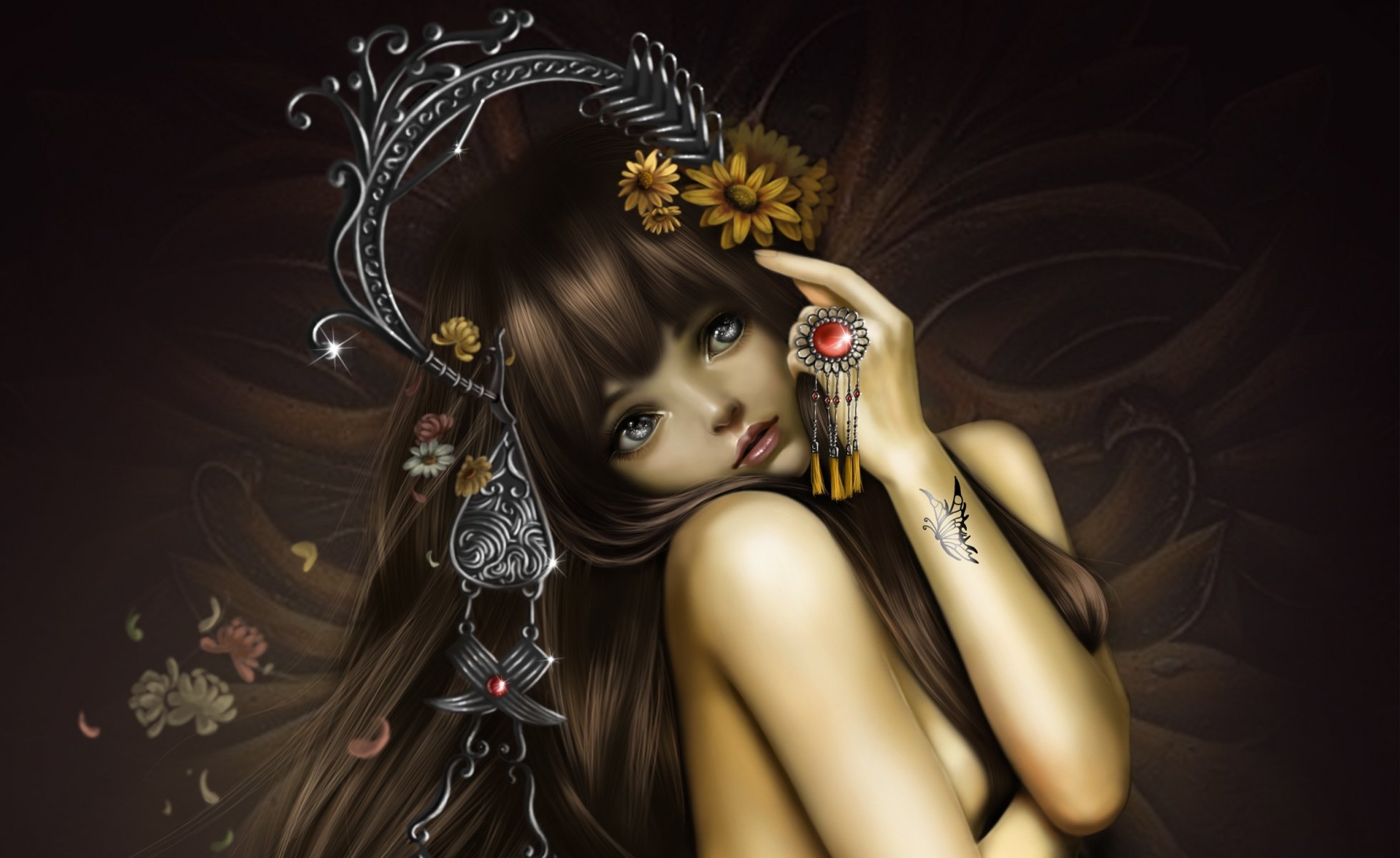 arte nana colgar chica decoración flores tatuaje mariposa