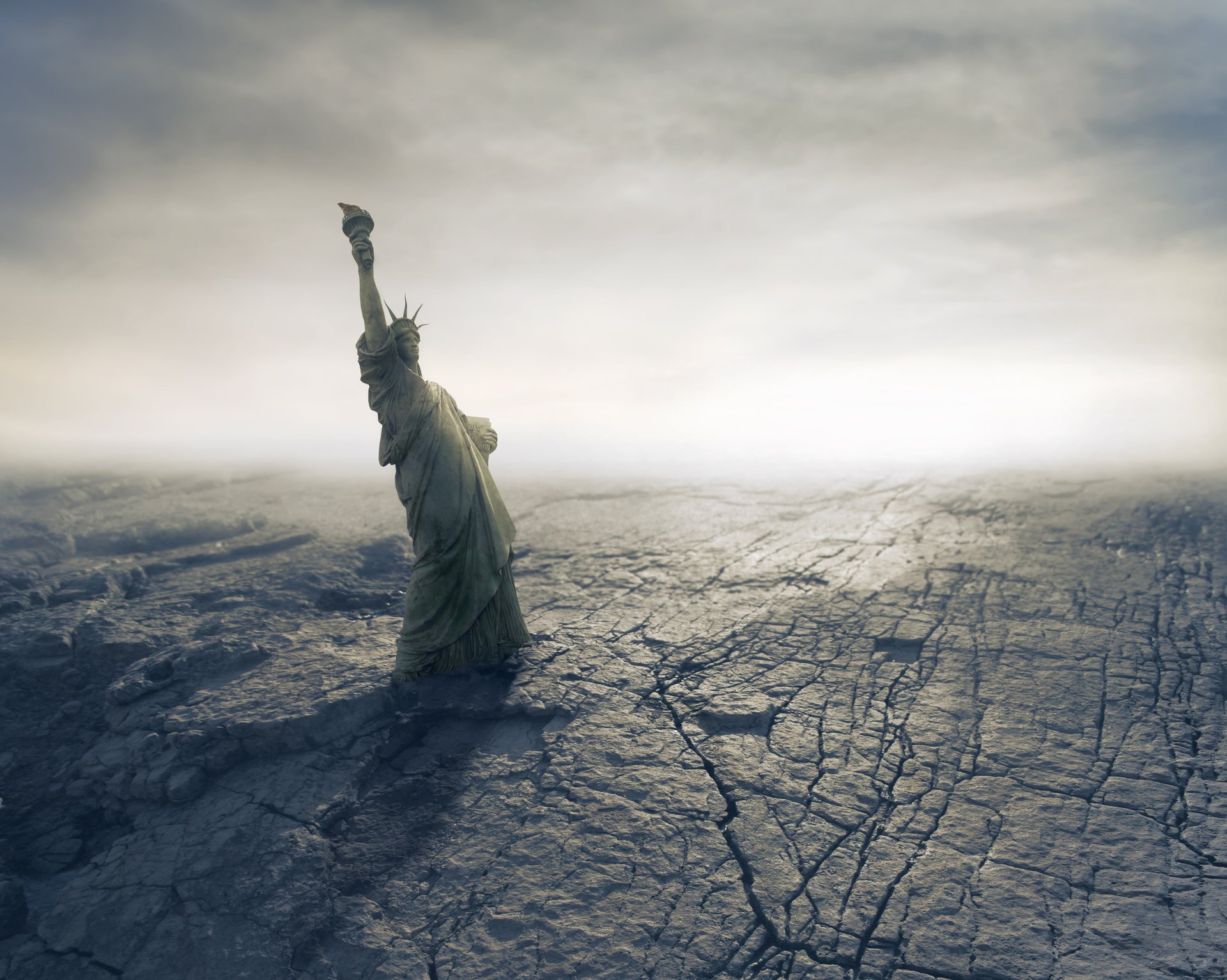 apocalipsis armagedón desastre estatua de la libertad americano desierto seco grieta desastre fantástico
