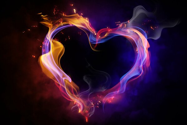 Corazón de fuego sobre fondo negro