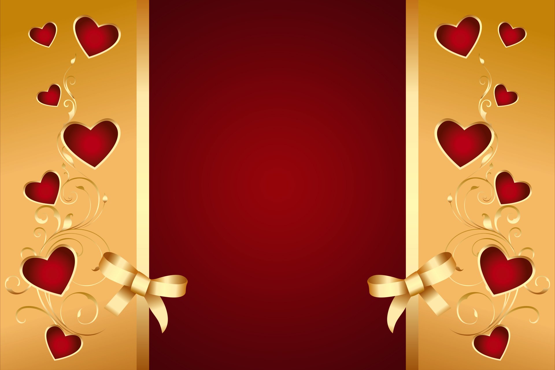 rojo oro corazones arco romántico amor san valentín fondo corazones