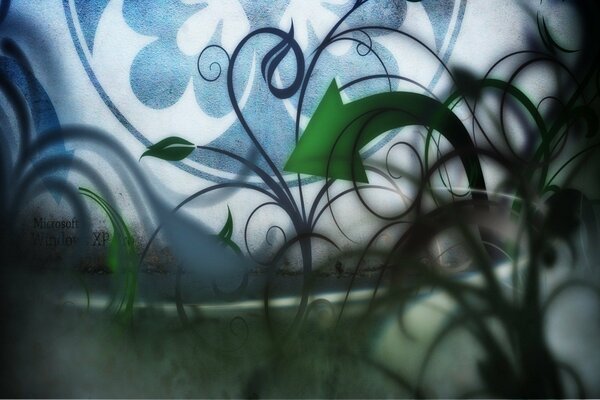 Abstracción de hierba, rizos y flechas