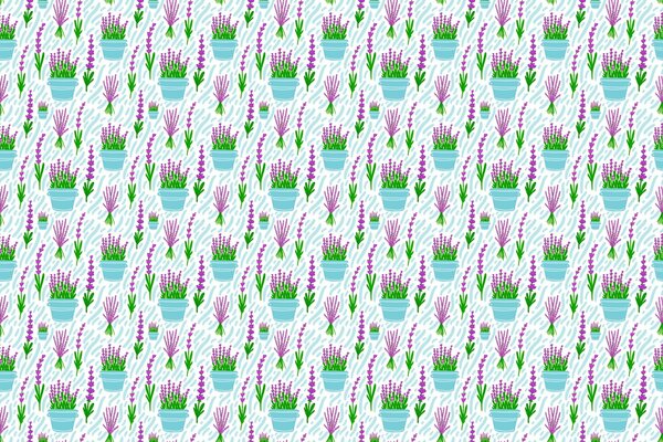 Flores de lavanda pintadas en macetas