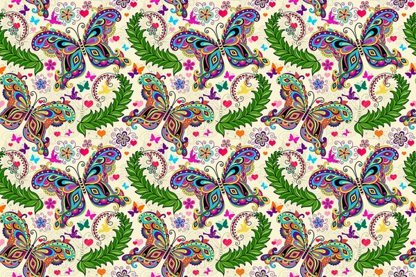 Patrón de mariposa con hojas y flores