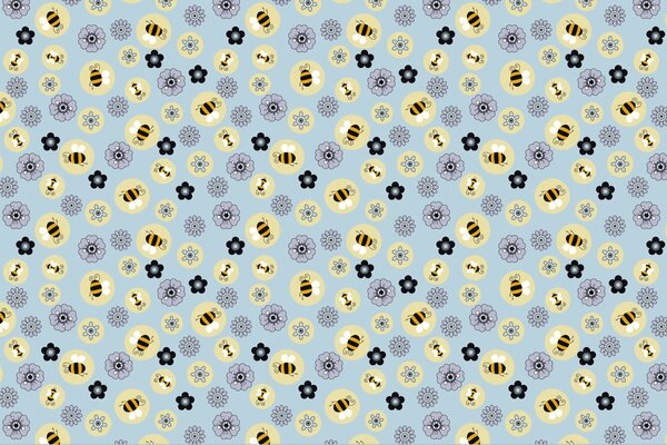 Textura brillante. Flores y abejas en el fondo de pantalla