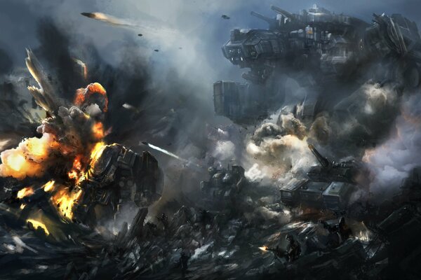 Batalla entre humanos y enormes robots