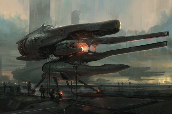 Un fantástico avión del futuro en tonos grises
