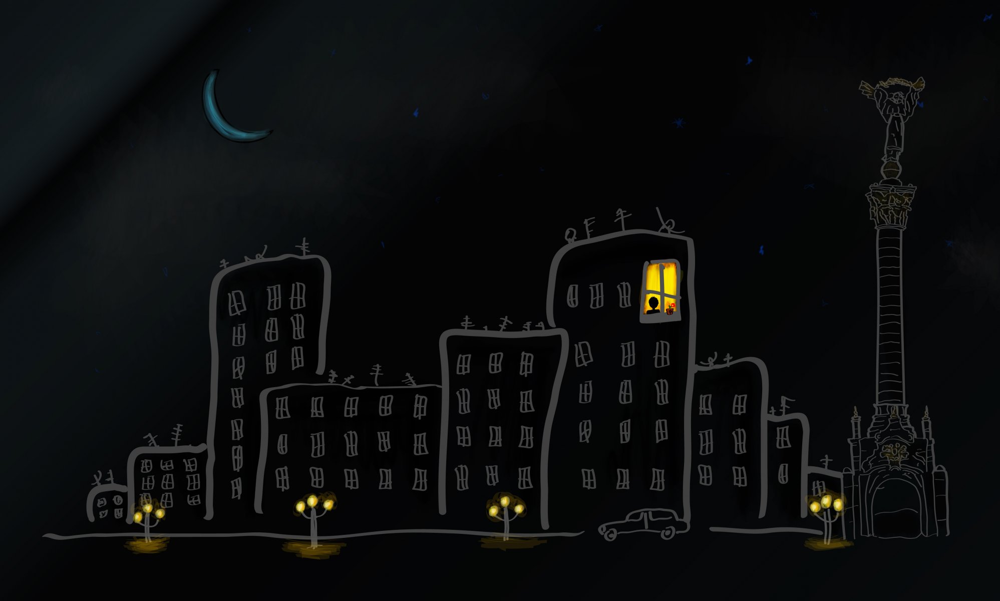 ciudad kiev casa ventana calle mes luna coche luz linternas representación cielo estrellas noche