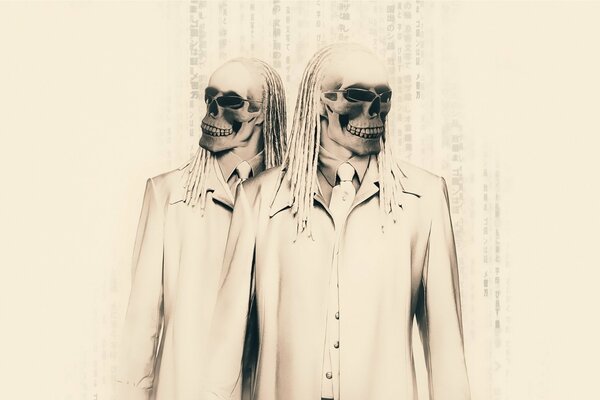 Esqueletos en trajes blancos con rastas