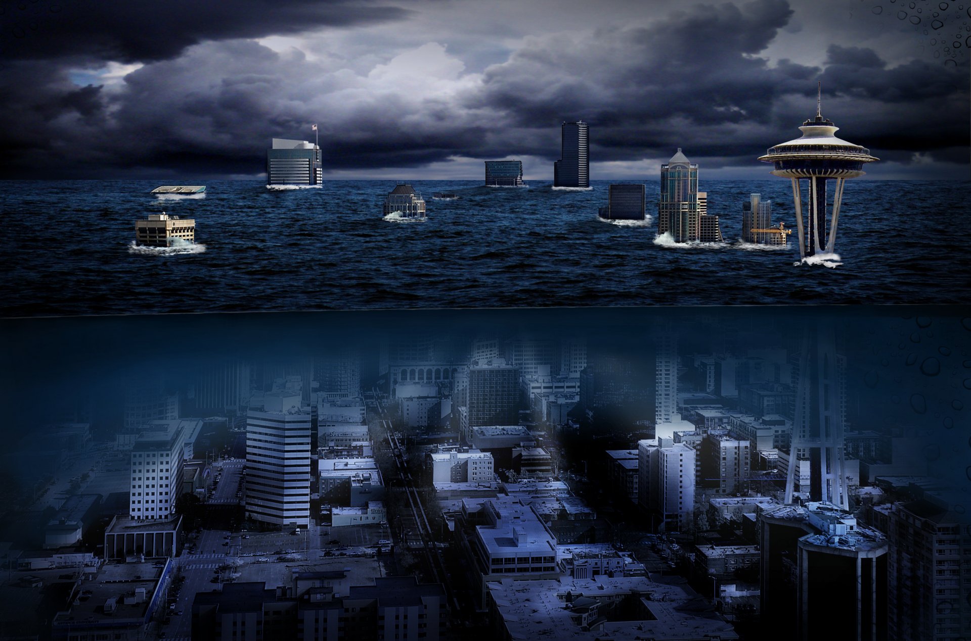 agua seattle washington estados unidos ciudad noche aguja espacial torre mar seattle aguja espacial aguja espacial ciudad submarina