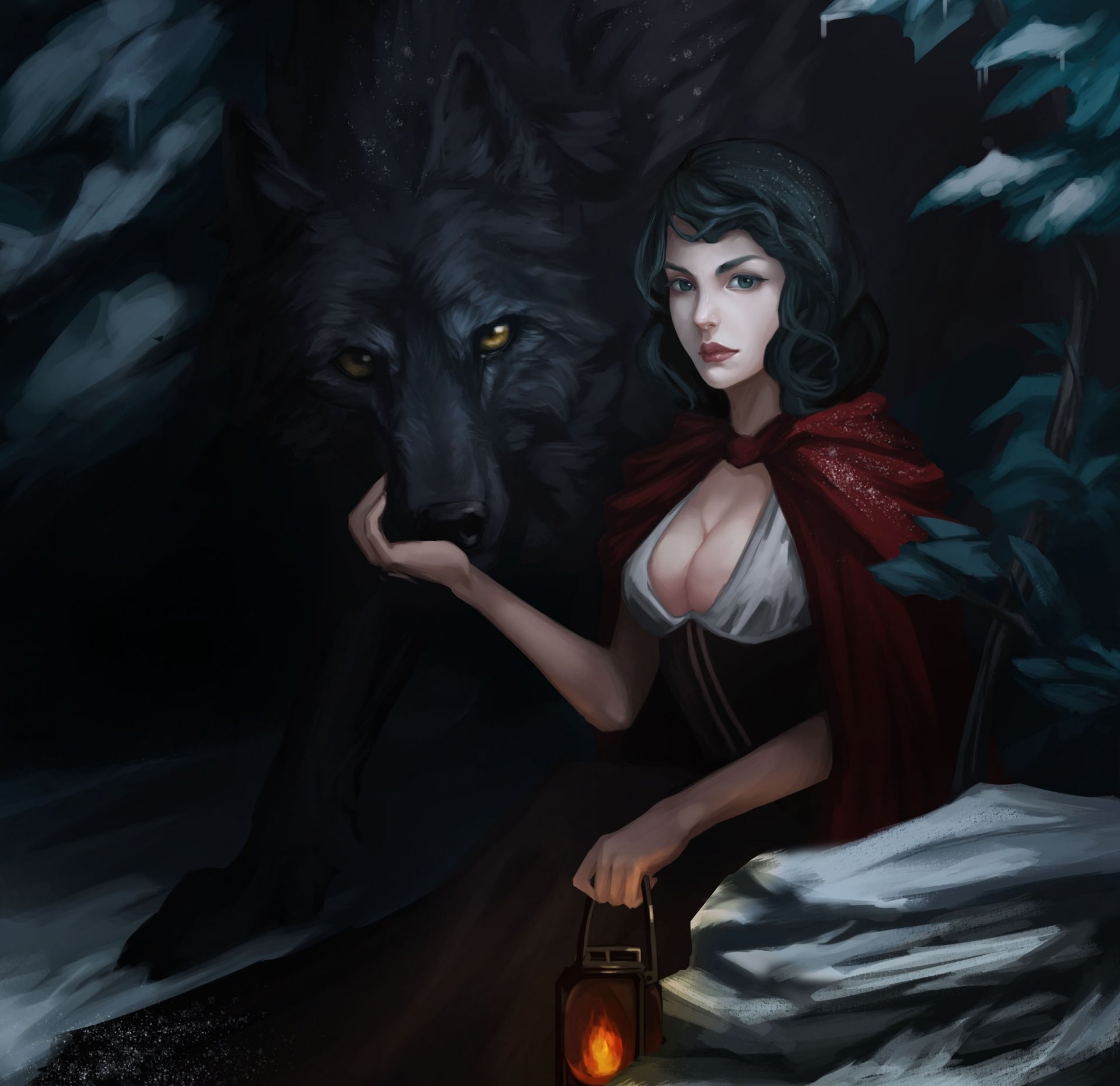 arte marilyn chuang caperucita roja chica lobo linterna capa