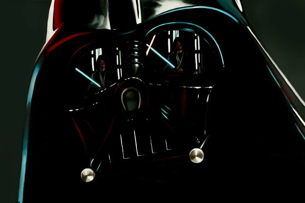 El casco de Darth Vader refleja a un Jedi con una espada