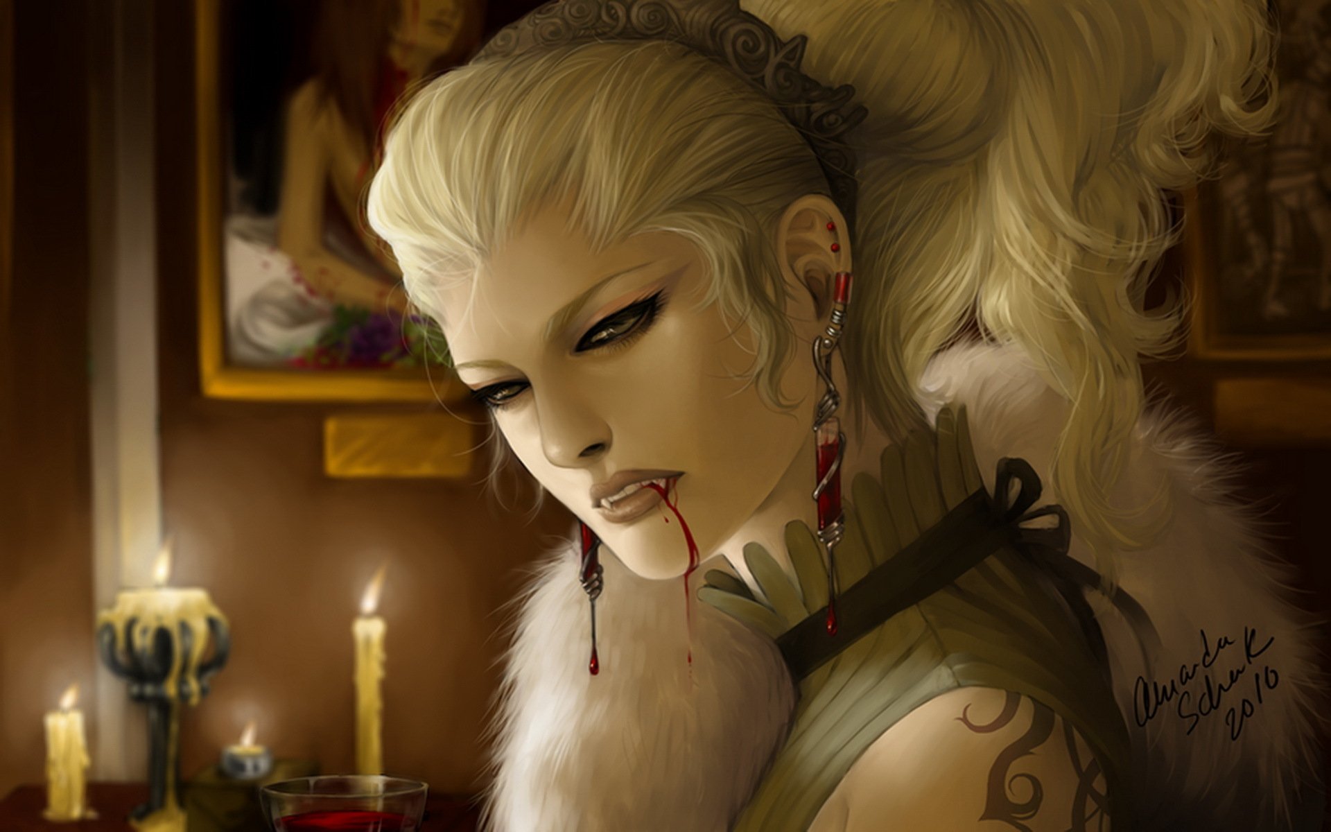 arte chica vampiro sangre velas decoración piel