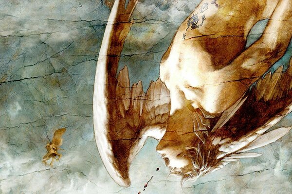 Fresco-hombre ángel, material arcilla
