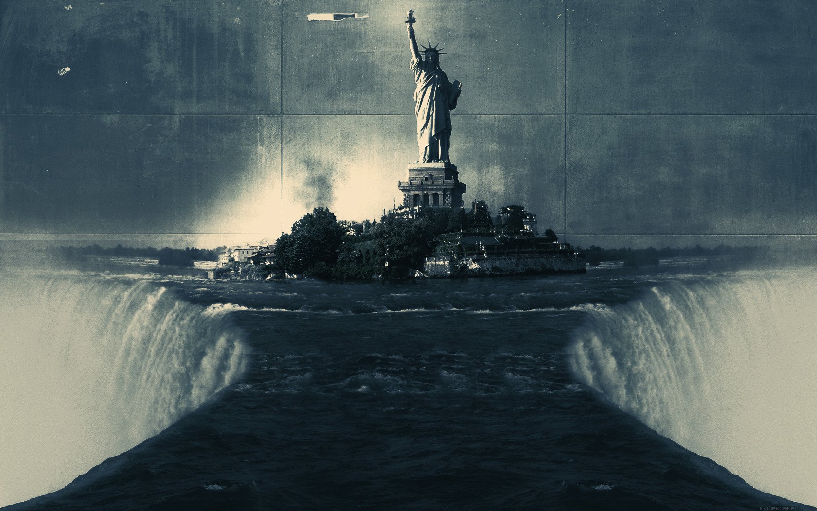 estatua de la libertad cascada pared