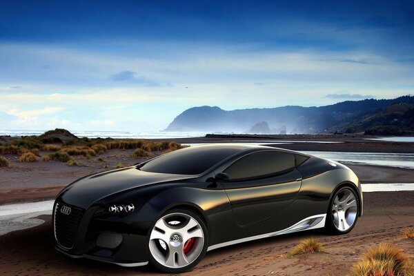 Audi en la orilla del río en el desierto