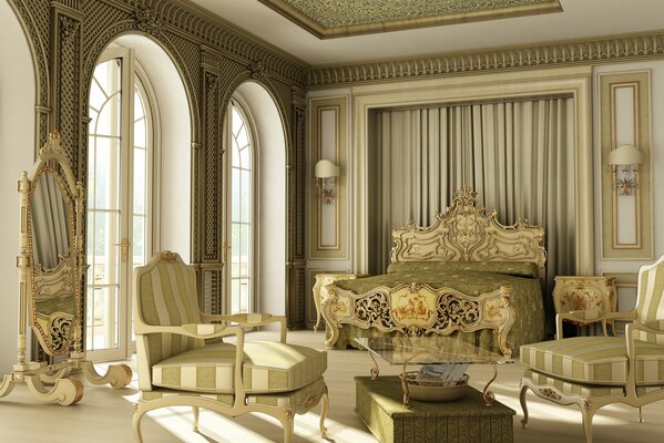 Dormitorio de lujo en una decoración elegante