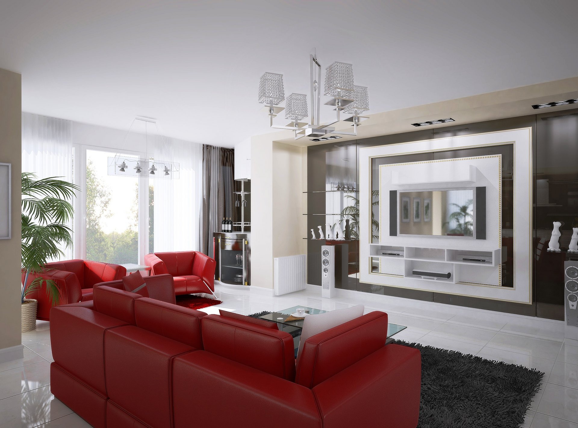 interior diseño habitación rojo sofá
