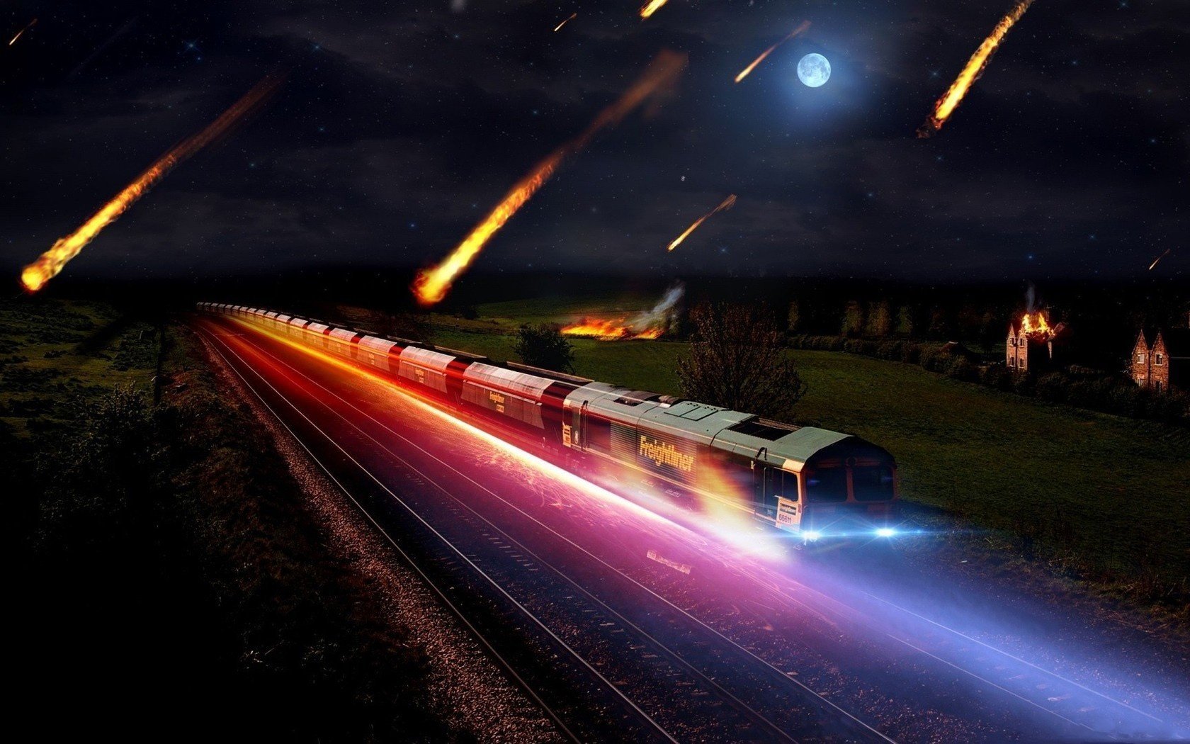 metrorita tren resplandor noche luces