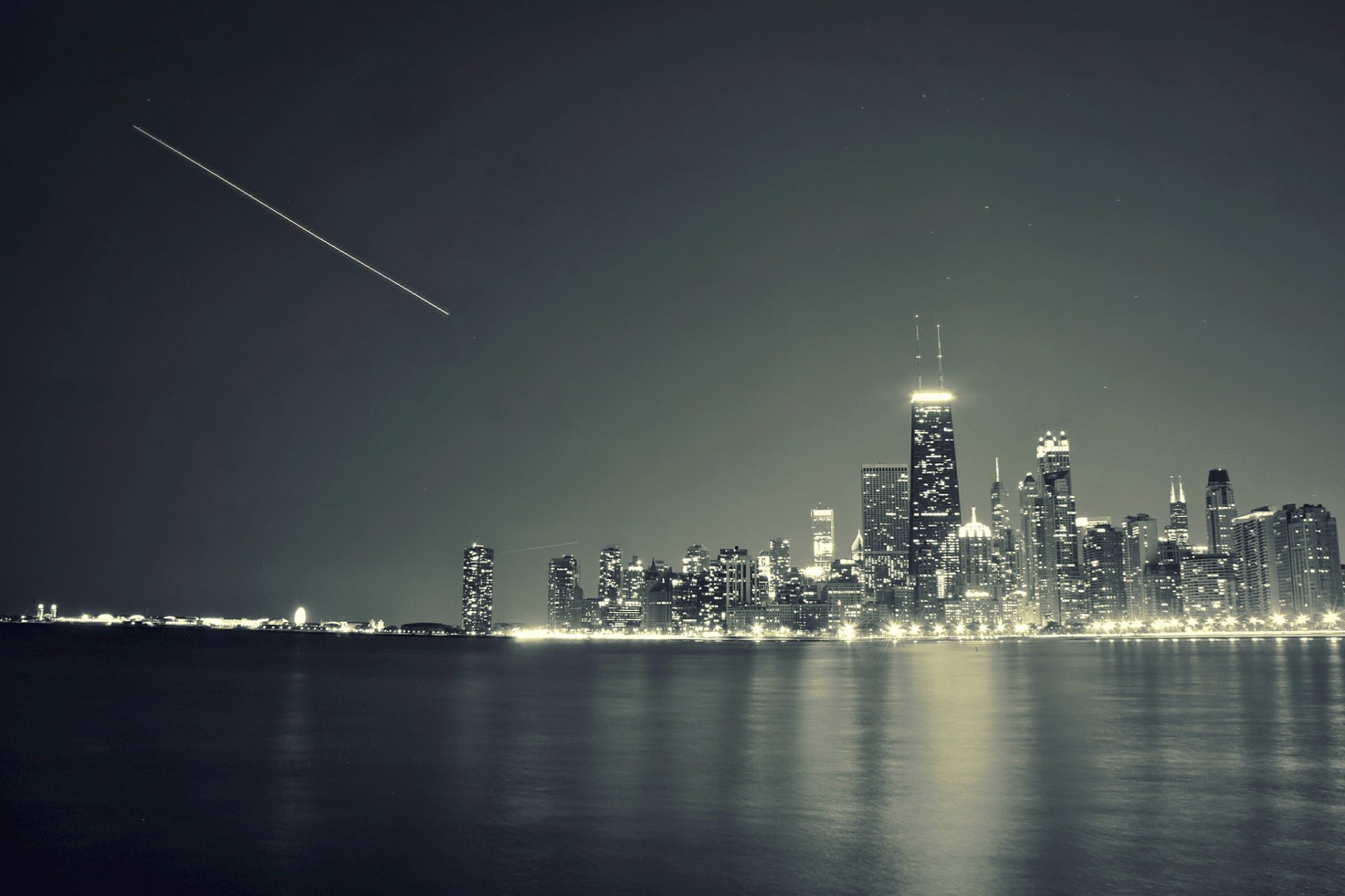 chicago illinois ciudad río rascacielos noche luces