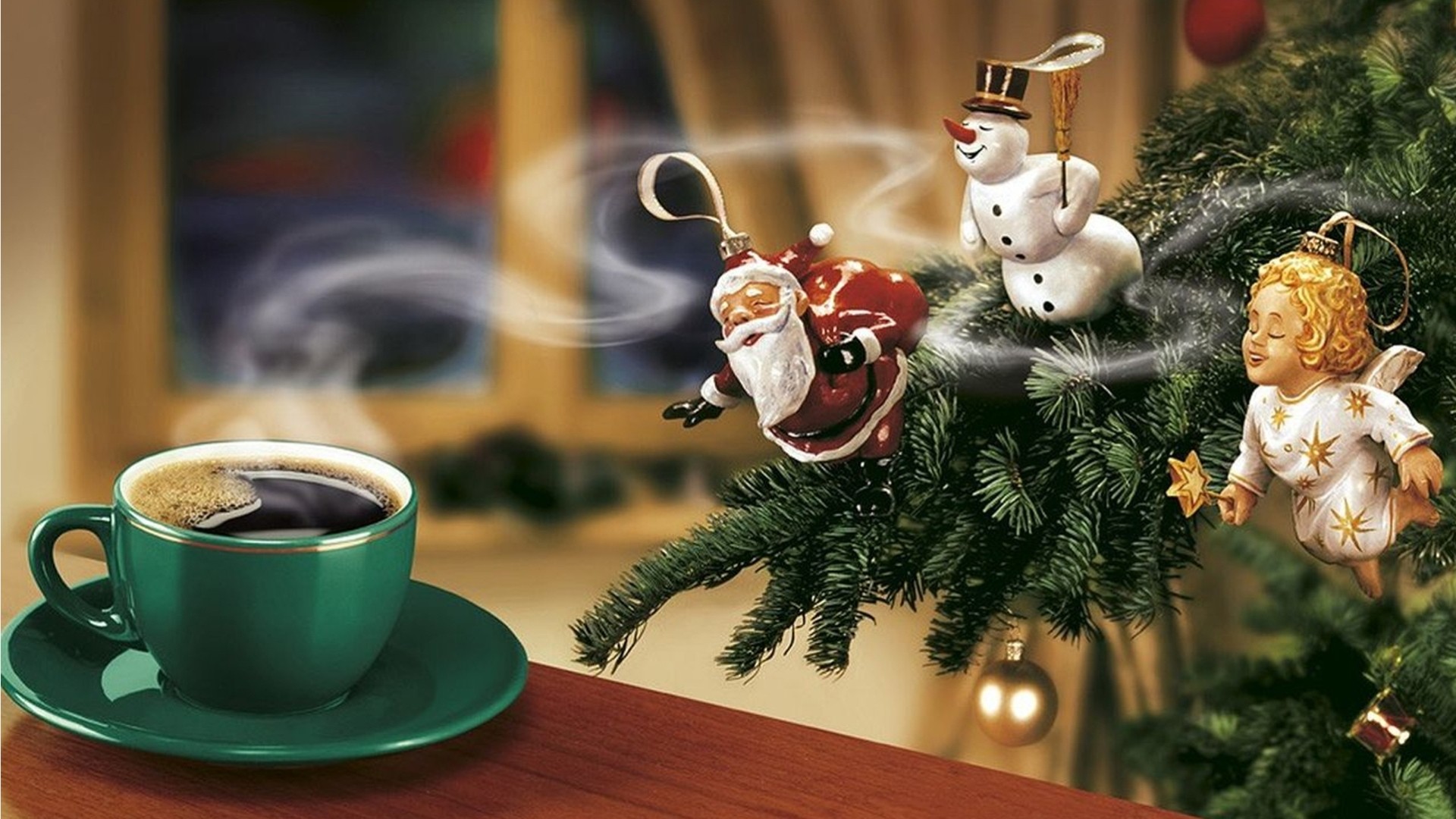 árbol de navidad papá noel año nuevo café muñeco de nieve ángel