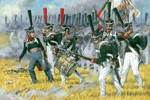 Pintura de la infantería rusa en la antigüedad